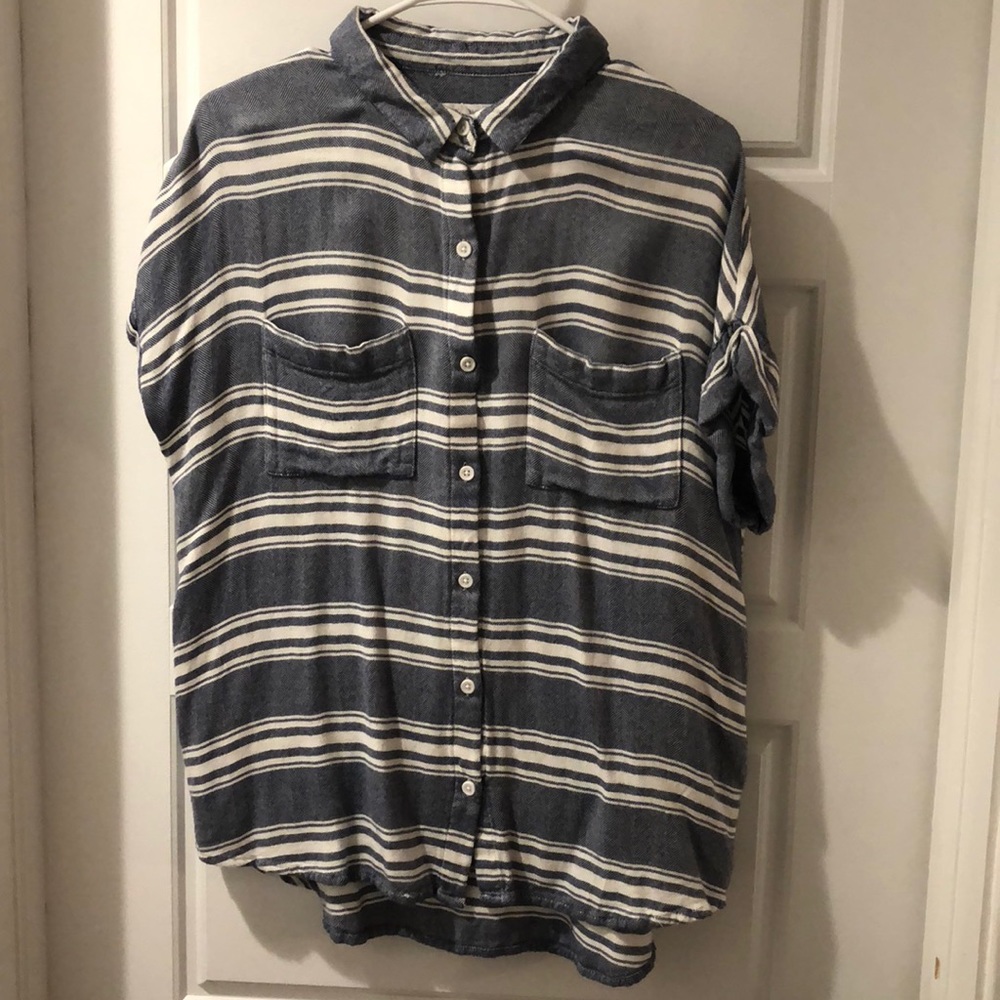 Blue and white stripe button down